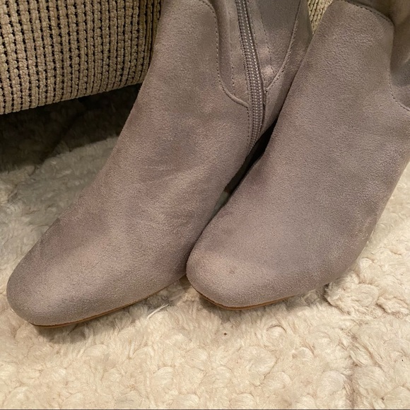 Grey Suede Chunky Block Heel Sock Booties - Picture 7 of 12
